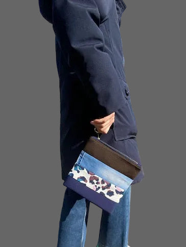 Multicoloured pouch with a patterned design