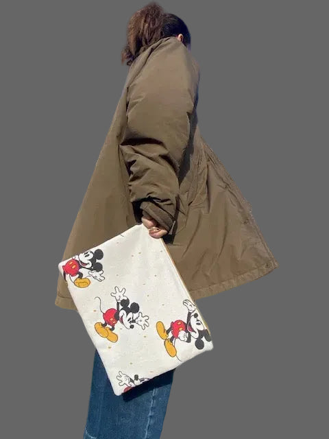 Double faced cartoon print/ green clutch bag