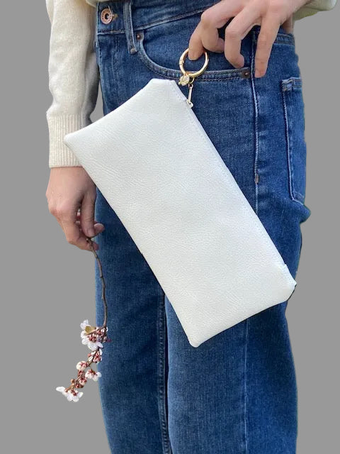 Off white faux leather clutch bag