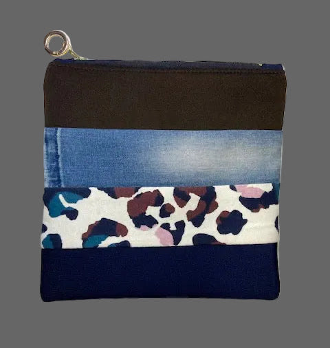Multicolored pouch with a patterned design 