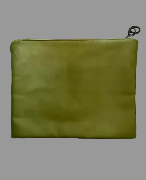 Double faced tweed/metallic green clutch bag