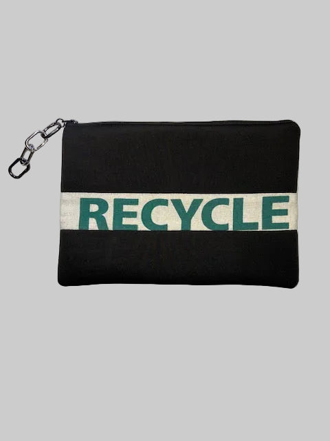 Clutch Bag/Pouch Scuba Black with up-cycled Canvas print, Handmade (30x20x2cm)