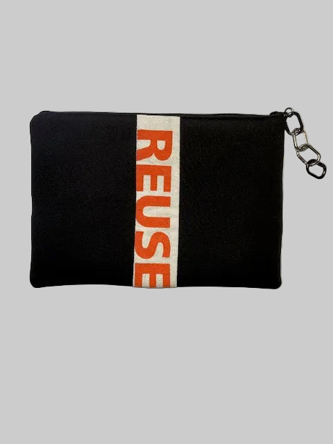 Clutch Bag/Pouch Scuba Black with up-cycled Canvas print, Handmade (30x20x2cm)