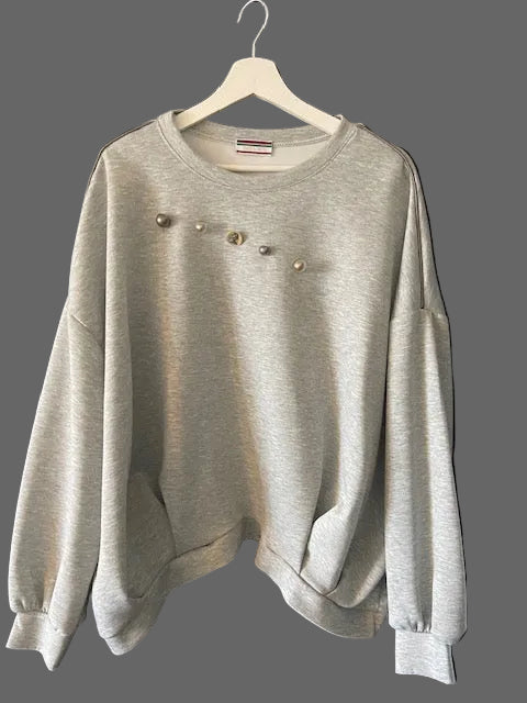 Light grey viscose sweatshirt with designed buttons