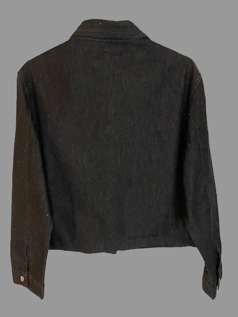 Charcoal denim shirt with rhinestones and designed collar