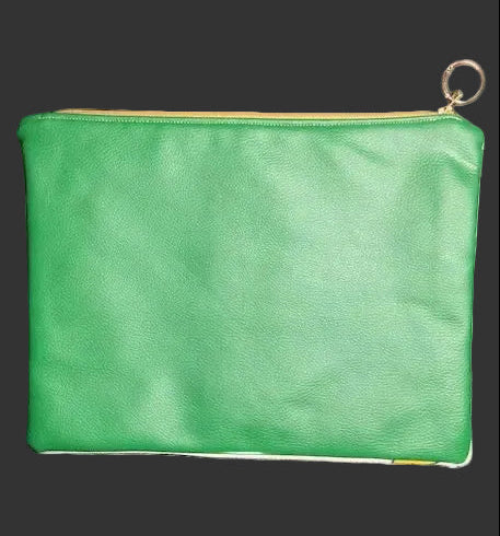 Double faced green/ cartoon print clutch bag